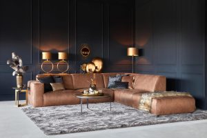 Hoekbank Elise in een cognac bruine eco-leder uitvoering