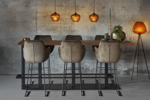 Gray high bar stool Max (81 cm) with sled legs at bar table