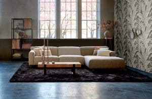 Corner sofa / element sofa in various fabrics and colors per element. Natural atmosphere with wooden furniture and a large rug.
