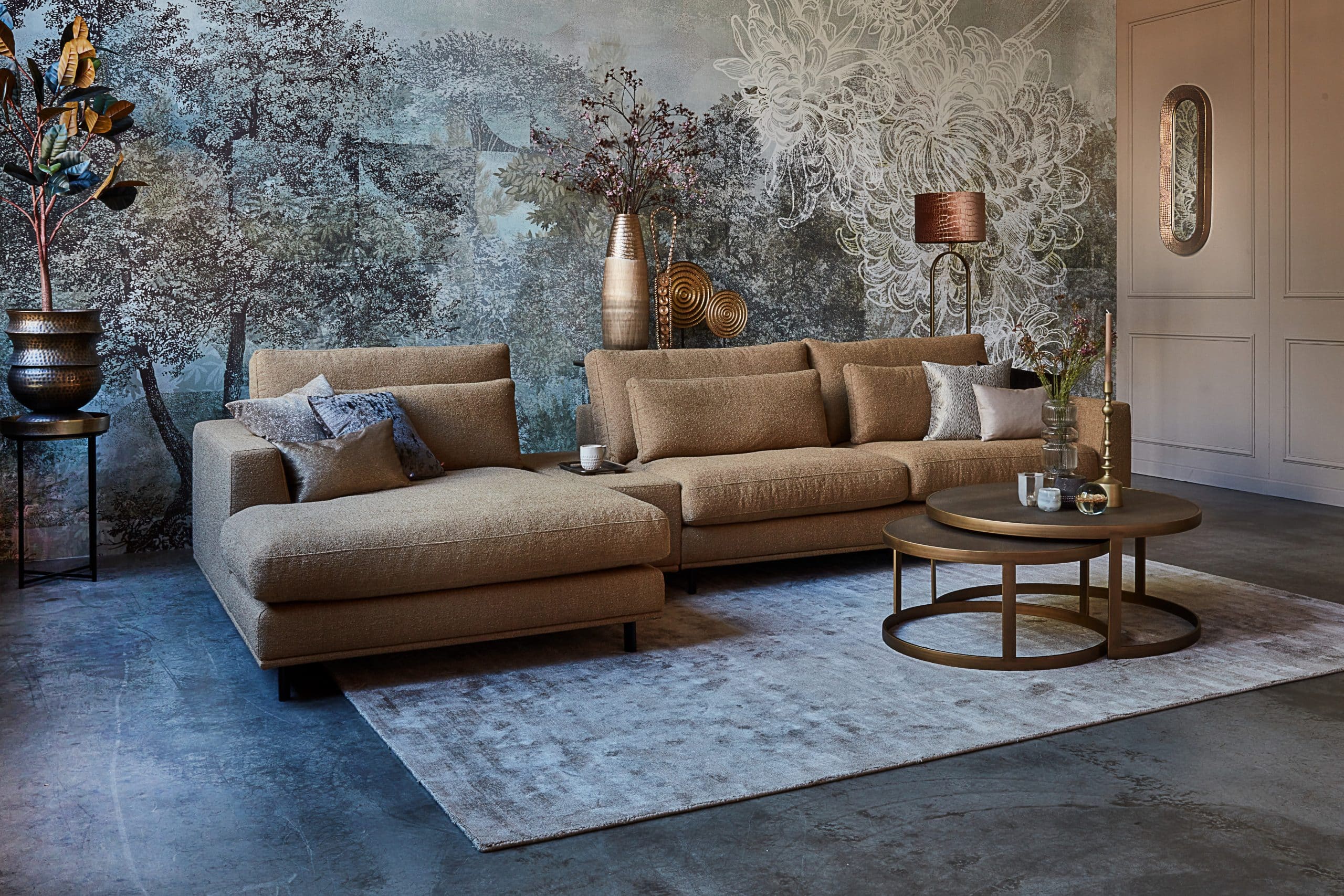 Hoekbank Claire in een luxe mosterdkleurige / okergele stof
