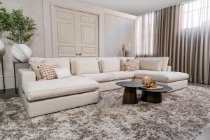Annabelle corner sofa by Room108 in soft beige fabric